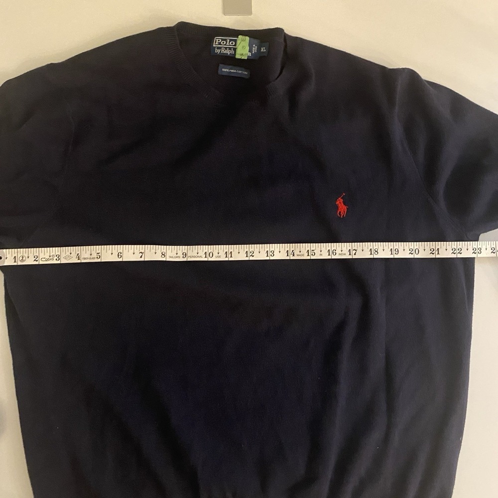 Vintage 90s‎ Men's Polo Ralph Lauren Pima Cotton Navy Blue Crewneck Sweater XL - Picture 6 of 11